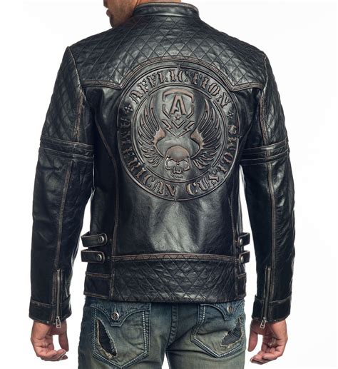 Description Mens leather jacket Size medium 380 out of 2000 Genuine Leather Embroidered Skulls and Affliction Hand made Many pockets for convenience. . Affliction leather jacket